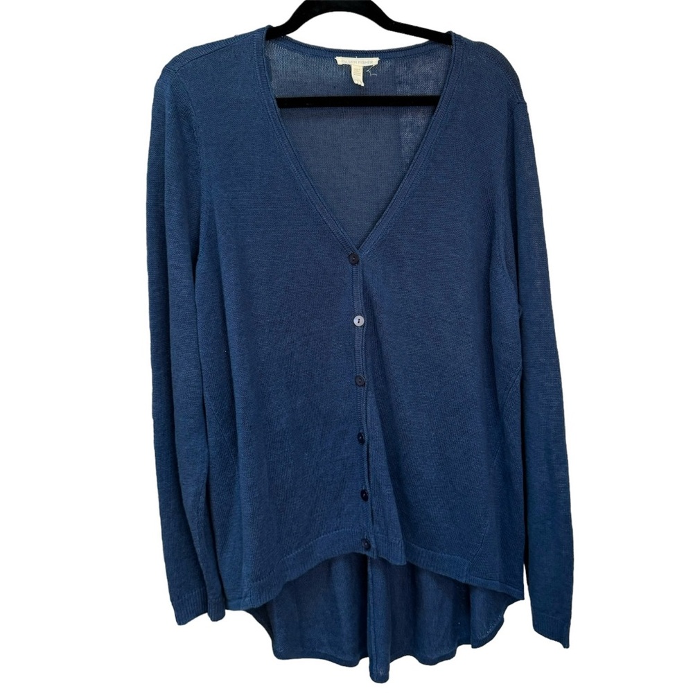 Eileen Fisher Organic Linen High Low Cardigan Button Front Open Weave